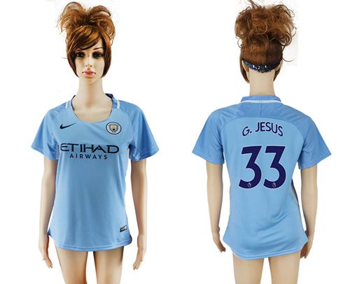 Women's Manchester City #33 G.Jesus Home Soccer Club Jersey - Click Image to Close